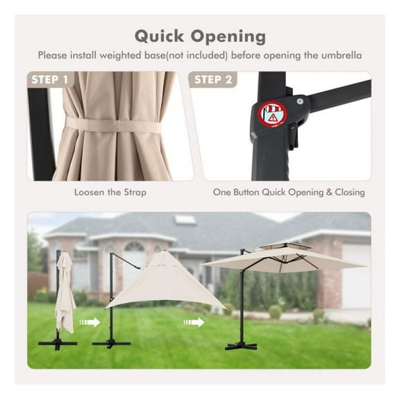 9.5ft Cantilever Patio Umbrella - 360° Rotation, Double Vented Canopy - Outdoor Offset Umbrella for Garden, Deck, Beach - Beige/Coffee/Navy