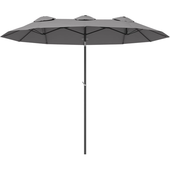 9.5ft Double-Sided Rectangular Patio Umbrella with Lighted Canopy, Vented 12-Rib Outdoor Market Umbrella with Crank & 45° Tilt, Gray