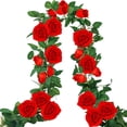 thumbnail image 1 of 9.5ft Red Rose Vines Artificial Floral Garland, Silk Fake Flower Vines Hanging Rose Ivy for Wedding Arch Garden Background Engagement Ceremony Reception Decor, 1 of 5