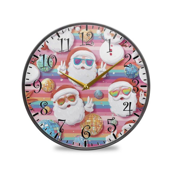9.5in Acrylic Wall Clock with Glass-like Finish Round Clock for Home Decoration Cartoon-style Santa Claus