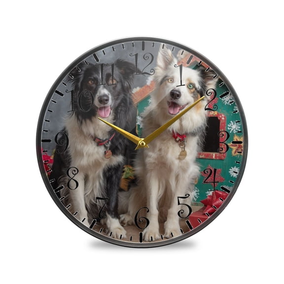 9.5in Acrylic Wall Clock with Glass-like Finish Round Clock for Home Decoration Dogs and Doghouses