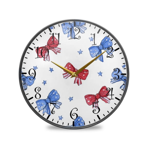9.5in Acrylic Wall Clock with Glass-like Finish Round Clock for Home Decoration Hand-drawn Bows