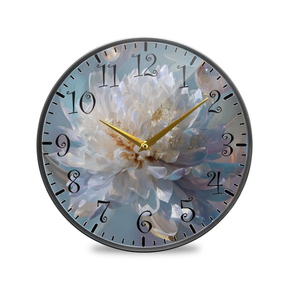 9.5in Acrylic Wall Clock with Glass-like Finish Round Clock for Home Decoration Large Flower in Full Bloom