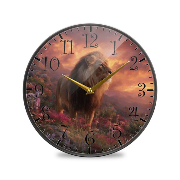 9.5in Acrylic Wall Clock with Glass-like Finish Round Clock for Home Decoration Majestic Powerful Lion