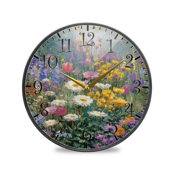 9.5in Acrylic Wall Clock with Glass-like Finish Round Clock for Home Decoration Vibrant Garden Filled
