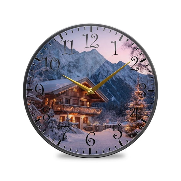 9.5in Acrylic Wall Clock with Glass-like Finish Round Clock for Home Decoration Beautiful Wooden Chalet