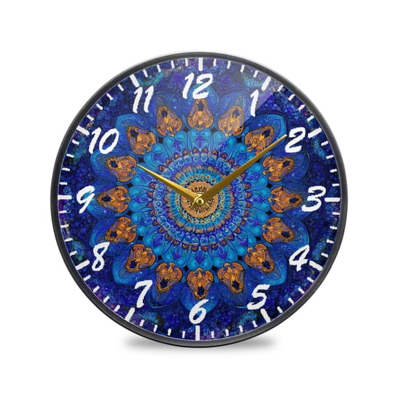 9.5in Acrylic Wall Clock with Glass-like Finish Round Clock for Home Decoration Blue Kaleidoscopic Pattern