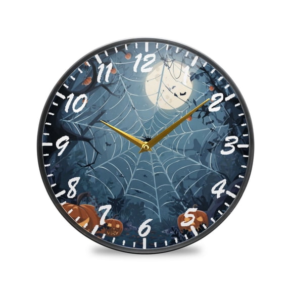 9.5in Acrylic Wall Clock with Glass-like Finish Round Clock for Home Decoration Cartoon Style Spider Web