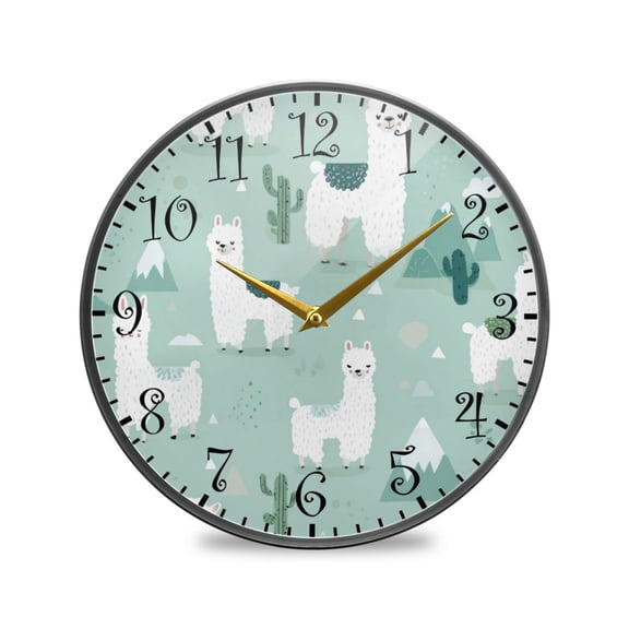 9.5in Acrylic Wall Clock with Glass-like Finish Round Clock for Home Decoration Cute Cartoon Llama Pattern