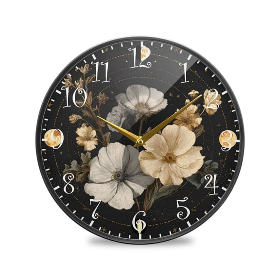 9.5in Acrylic Wall Clock with Glass-like Finish Round Clock for Home Decoration Moon Phases with Flowers and Stars