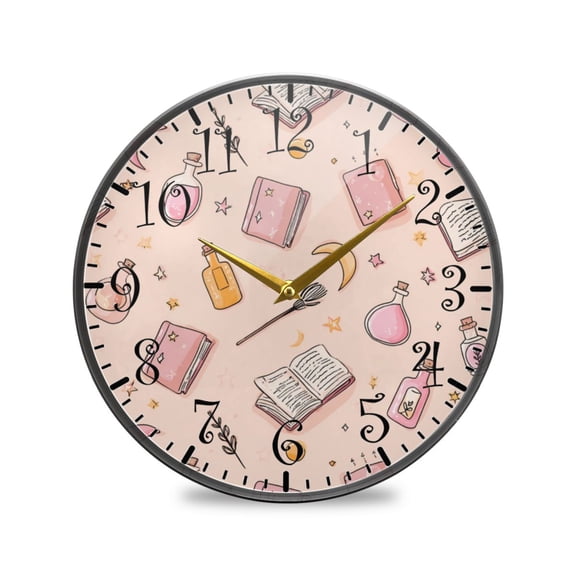 9.5in Acrylic Wall Clock with Glass-like Finish Round Clock for Home Decoration Pastel Pink Witchy Items