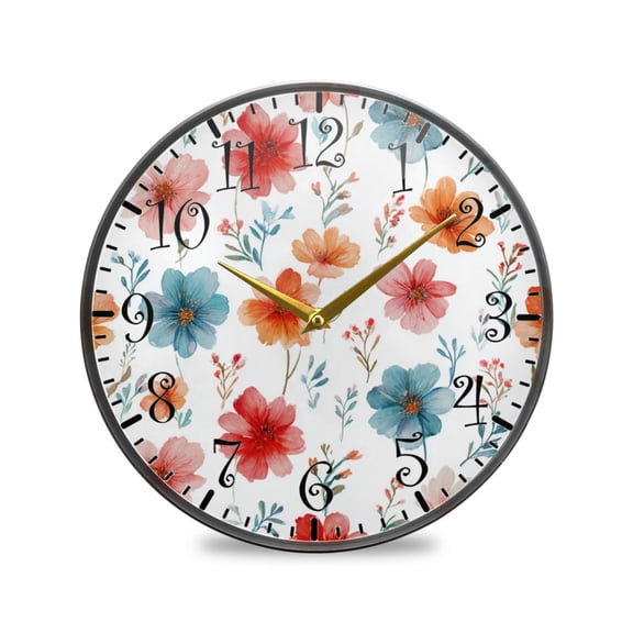 9.5in Acrylic Wall Clock with Glass-like Finish Round Clock for Home Decoration Pastel Watercolor Floral Pattern