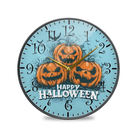 9.5in Acrylic Wall Clock with Glass-like Finish Round Clock for Home Decoration Smiling Pumpkin Face