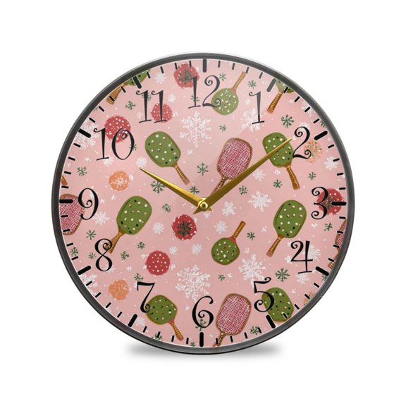 9.5in Acrylic Wall Clock with Glass-like Finish Round Clock for Home Decoration Snowflake Racket Pattern
