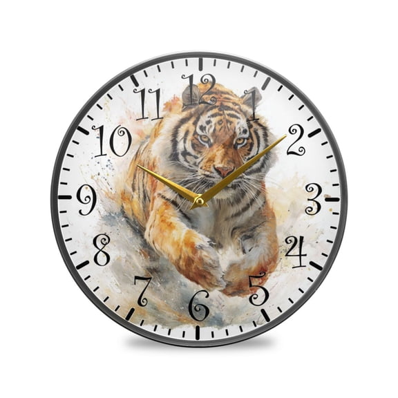 9.5in Acrylic Wall Clock with Glass-like Finish Round Clock for Home Decoration Tiger in Action
