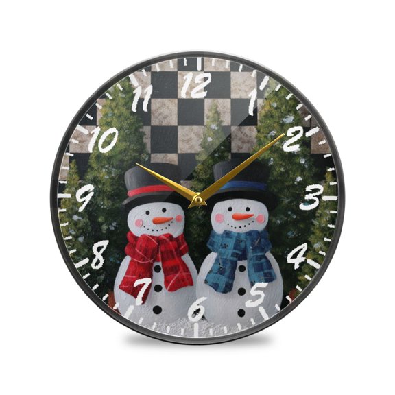 9.5in Acrylic Wall Clock with Glass-like Finish Round Clock for Home Decoration Two Snowmen Pattern