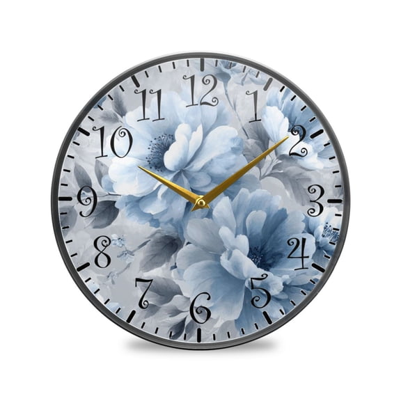9.5in Acrylic Wall Clock with Glass-like Finish Round Clock for Home Decoration White Floral Pattern