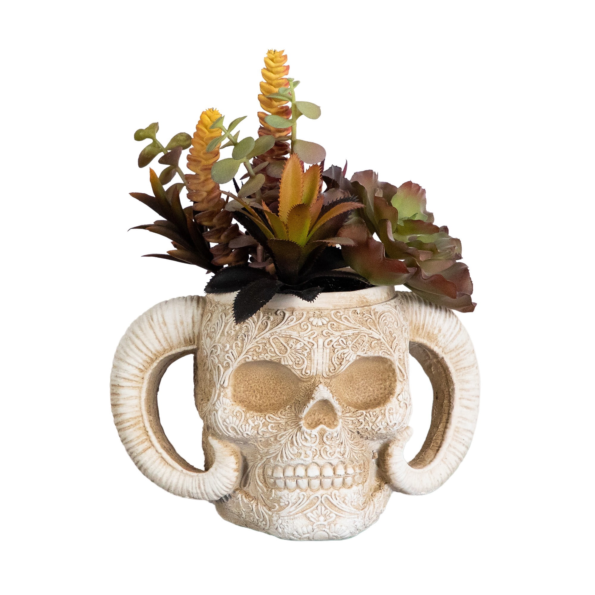 9.5in. Artificial Halloween Succulent Garden in Horned Skull Planter