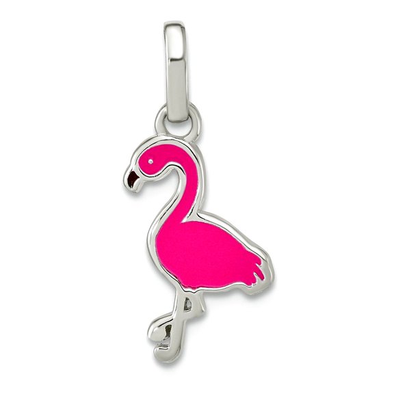 9.5mm 925 Sterling Silver Hot Pink and Black Enameled Flamingo Mini Pendant Necklace Pendant for Women