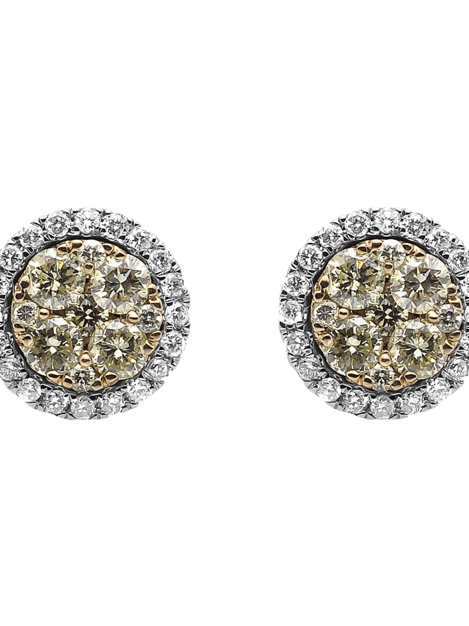 JEWELRY UNLIMITED 9.5mm Cluster Canary Diamond Earrings in 14k Gold (1.25 ct)