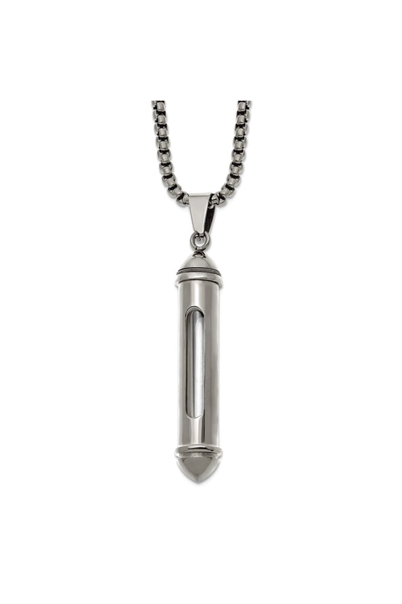 9.5mm Stainless Steel Polished Bullet With Clear Vial Necklace 22 Inch Pendant Necklace for Women
