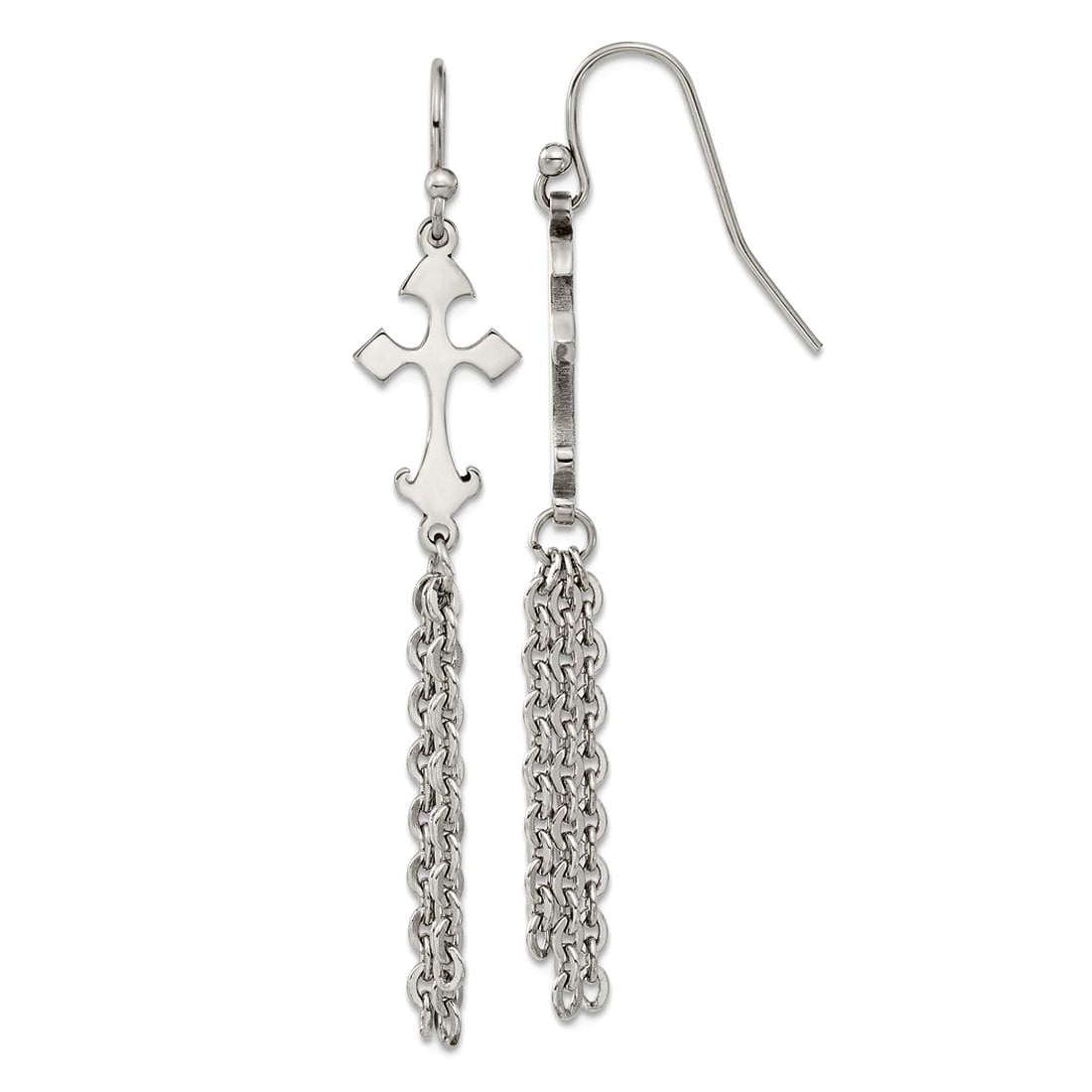 Stainless Steel Polished Religious Faith Cross Dangle Shepherd Hook Earrings 47x9.5mm Wide Dangle Earring for Women