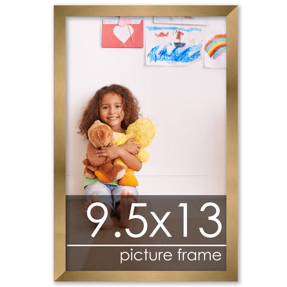 9.5x13 Gold Bronze Wood Picture Frame - UV Acrylic, Foam Board Backing, Hanging Hardware