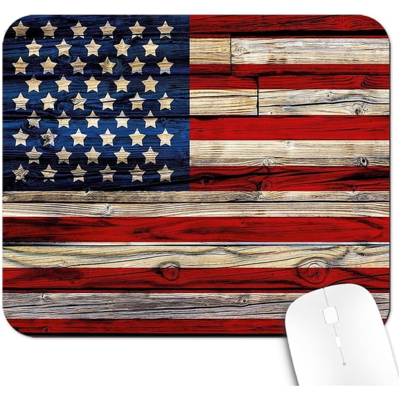 9.5x7.9 Inch Office/Gaming Mouse Pad, American Flag Design on Rustic Wood Texture Patriotic Country Style, Cute Anti-Slip Mat for Desk Decor
