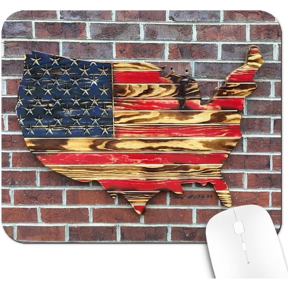 9.5x7.9 Inch Office/Gaming Mouse Pad, Rustic Wooden American Flag Patriotic America Text, Cute Anti-Slip Mat for Desk Decor