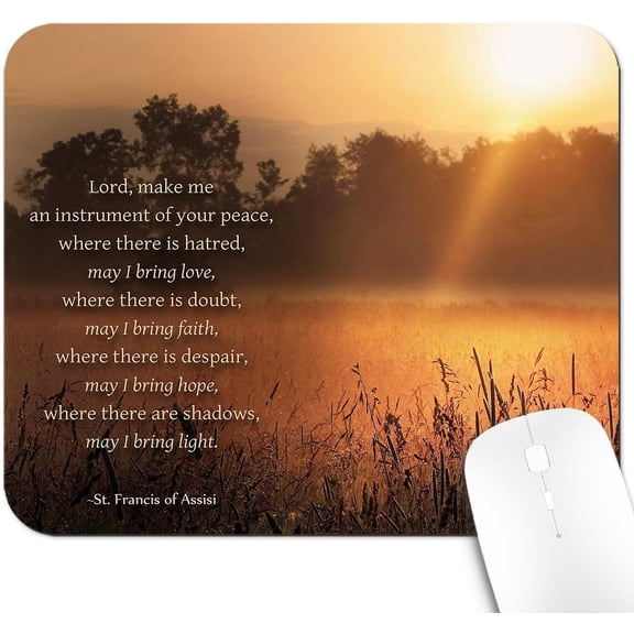 9.5x7.9 Inch Office/Gaming Mouse Pad, St. Francis of Assisi’s Prayer for Peace, Christian Bible Verse Scripture Inspirational Quote Cute Anti-Slip Mat for Desk
