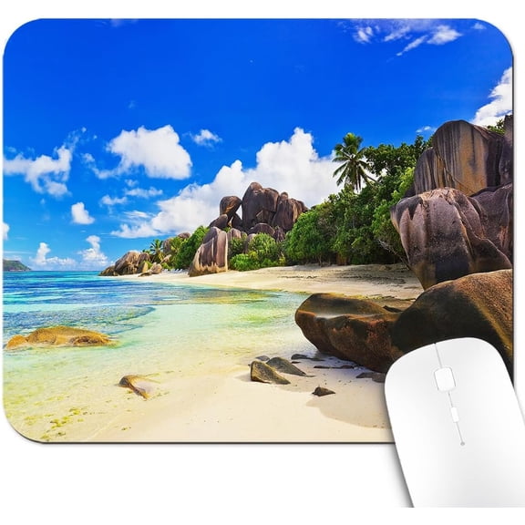 9.5x7.9 Inch Office/Gaming Mouse Pad, Tropical Beach with Lush Rocks and Crystal-Clear Waters Holiday Resort Cute Anti-Slip Mat for Desk