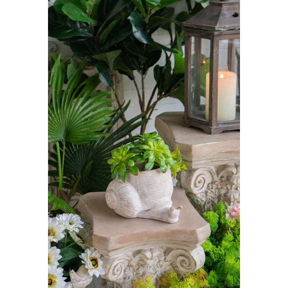 9.5x8.3x6" Decorative Sand and Cement Snail Planter with Textured Beige Finish