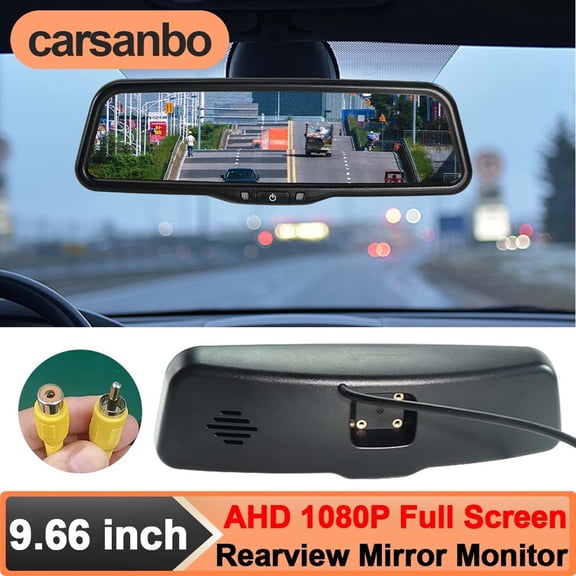 9.6 Full LCD Monitor Rearview Mirror RCA Universal Auxiliary Mirror Auto Brightness with Distance Lines No Camera