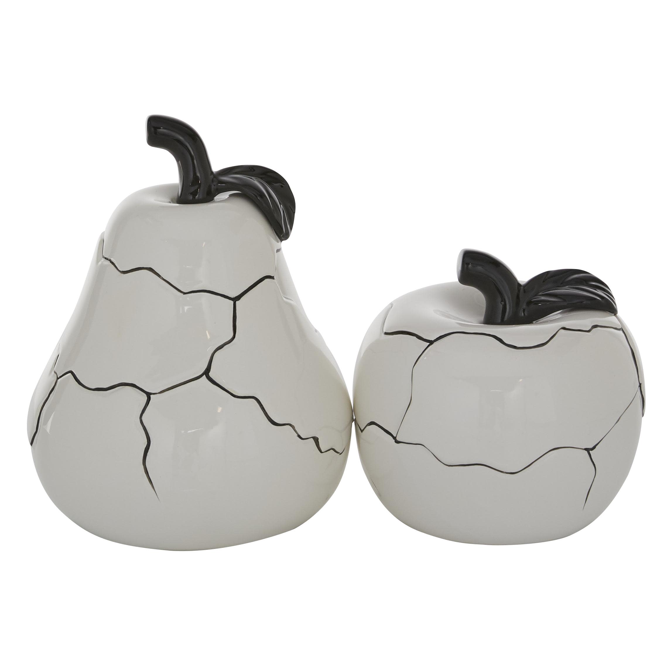 9", 6"H White Ceramic Fruit Sculpture with Cracked Looking Exterior, by DecMode (2 Count)