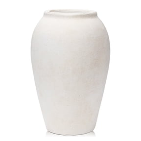 9.6" Handmade Terracotta Vase Rustic White Ceramic Vase with Matte Finish for Home Office Café Decor