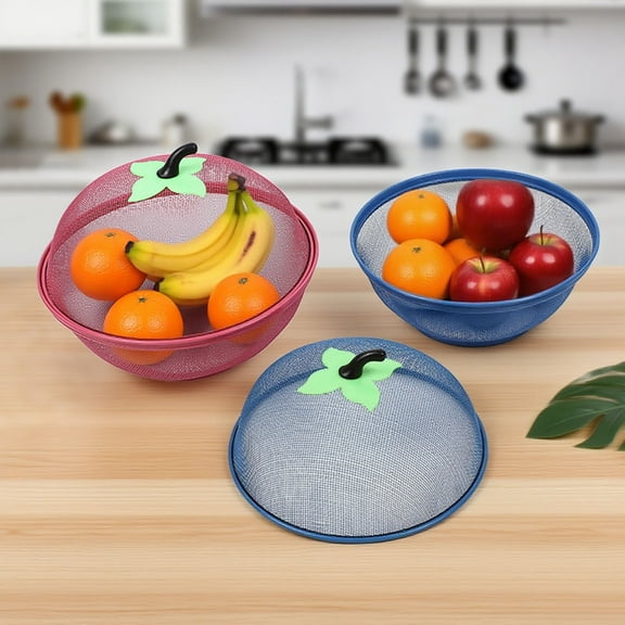 9.6‑Inch Mesh Fruit Bowl with Lid, Fly‑Proof Mesh Fruit Basket, Large Capacity Kitchen Counter Fruits & Veggies Storage (Random Blue or Red, 1‑Pack)