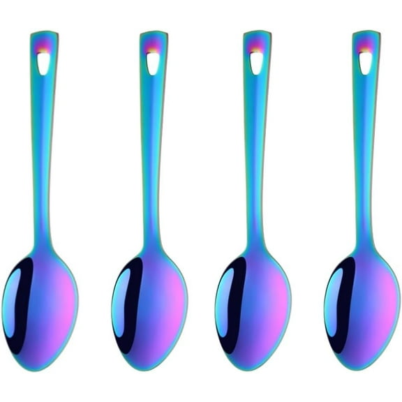 9.6-Inch Serving Spoons Set of 4, Stainless Steel Buffet Banquet Spoons,Long Handle Serving Spoons for Catering, Kitchen Dishwasher safe (Rainbow Color)