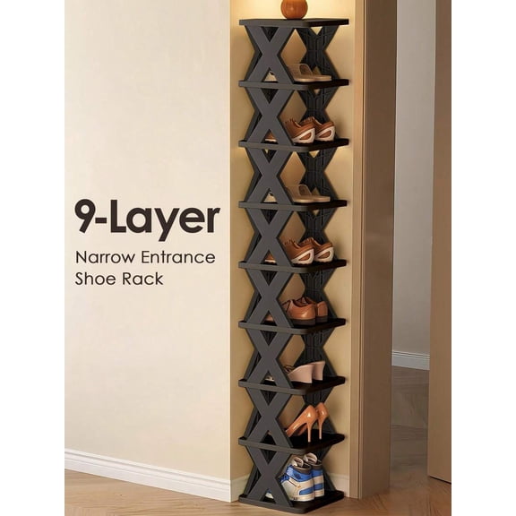 9/6 Tier Narrow Shoe Rack - Upgraded Vertical Shoe Shelf | Space-Saving DIY Free-Standing Storage | Easy Assembly, Stable Structure | Black & White Room/Fall/Christmas/Halloween Decor