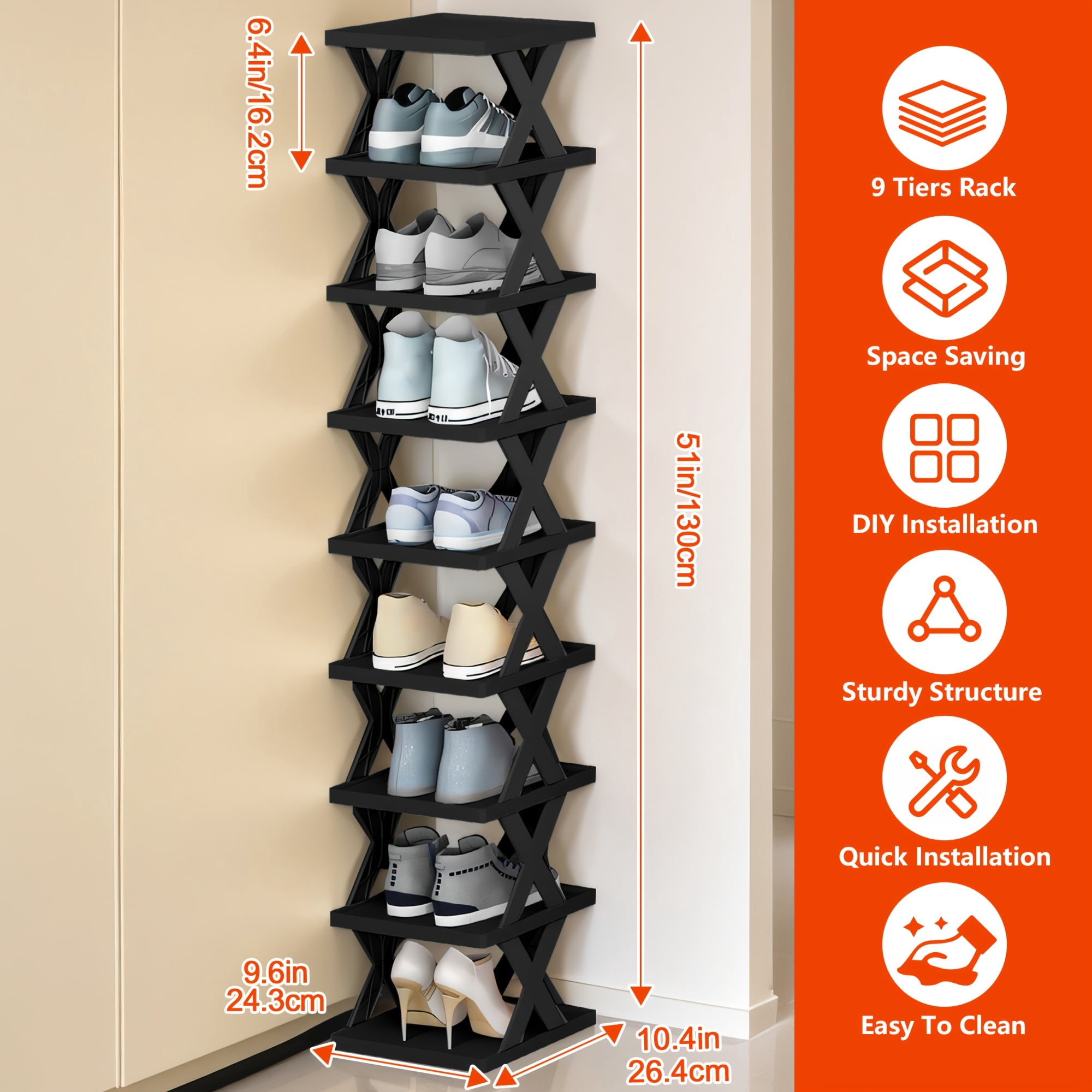 9/6 Tier Shoe Rack, Can Hold 9 Pairs Of Shoes, Space-saving Vertical ...