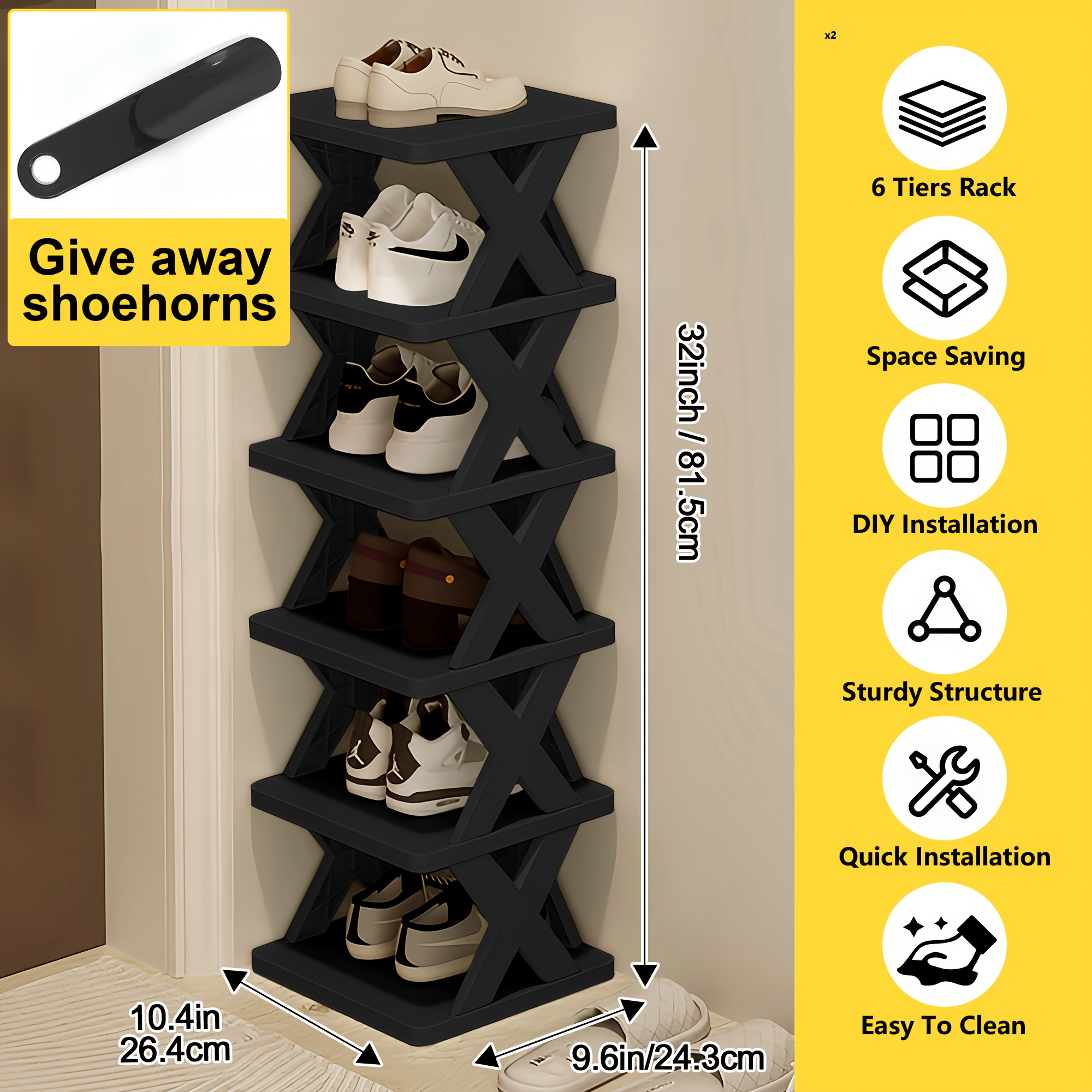 Theeejs Rack Color 9/6 Tier Shoe Rack (Comes with Free Shoehorns) - Space-Saving ...