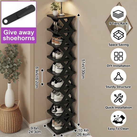 9/6-Tier Shoe Rack, Space-Saving Vertical Shoe Organizer for Entryway, Bedroom, Hallway, Living Room, Dorm - Stackable Plastic Shoe Storage Shelf, Easy Assembly, Black/Pink/Multi-Color Options