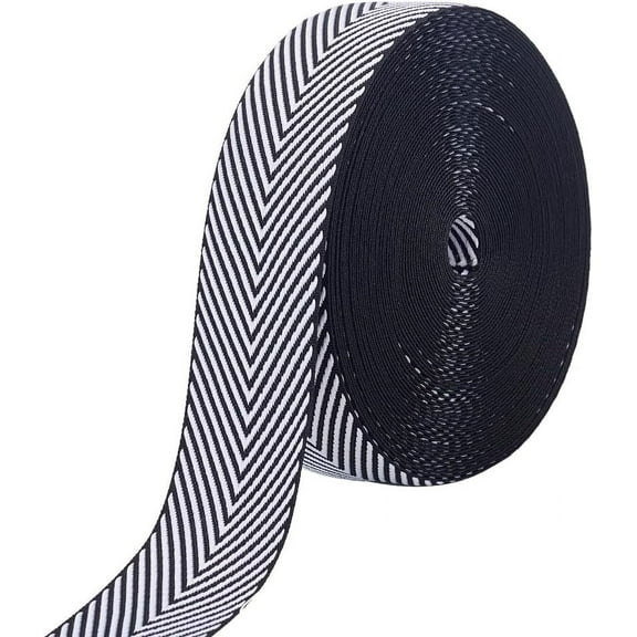 9.6 Yard Craft Striped Ribbon 1.2" Wide Polyester Black White Striped Cotton Webbing Twill Tape Ribbon DIY for Backpacks Handbag Garment Belt Hats Home Decor