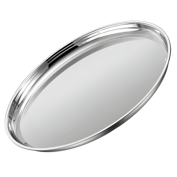 9.6 in Food-Safe Stainless Steel Plate, Polished Round Serving Tray, 9 Inch Sturdy Dinner Plate, Flat Bottom Platter for Home, Kitchen, Restaurant