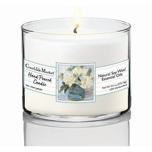 9.6 oz White hydrangeas Circular Candle Glass, Clear