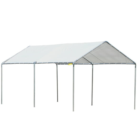 9.6' x 19.5' Carport Heavy Duty Galvanized Car Canopy w/ Included Anchor Kit, 3 Reinforced Steel Cables, White