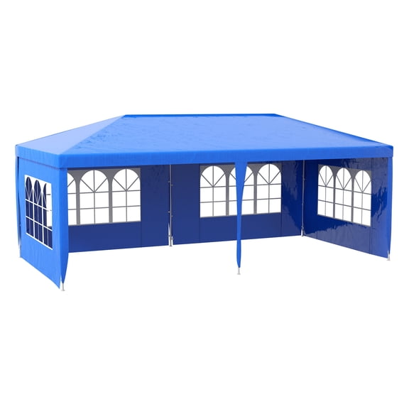 9.6' x 19' Large Party Tent, Outdoor Event Shelter, Gazebo Canopy with 4 Removable Window Sidewalls for Weddings, Picnics, Blue