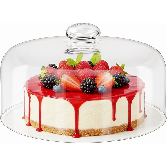 9.6 x 6.6 Inch Glass Cake Dome, Clear Cloche Lid | Handmade look, Sturdy build, Stand topper, Dessert display, Pastry serving, Charcuterie board, Centerpiece decor