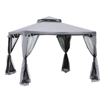 9.6' x 9.6' Gray Patio Gazebo with 2-Tier Roof & Netting, Outdoor Canopy Shelter for Garden, Deck & Backyard - 93 Sq Ft Shade Coverage