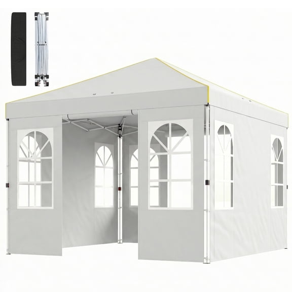 9.6 x 9.6 ft Pop Up Canopy Tent with Sidewalls, One Push Setup, UPF50+ Portable Instant Canopy Shelter, White