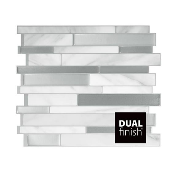 9.63 x 11.55 in. Mosaic Vinyl Adhesive Wall Tile, Gray & White - 4 Piece - Pack of 6
